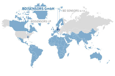 Weltkarte mit Vertriebsgebiet BD|SENSORS GmbH